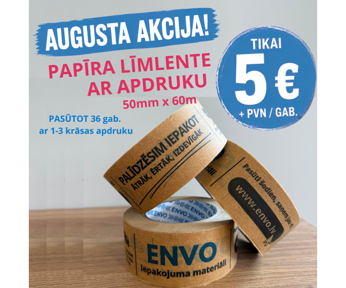 Augusta akcija! Papīra līmlente ar apdruku tikai 5,00 EUR