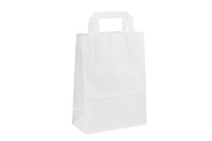 Balti Kraft papīra maisiņi ar rokturiem 260x100x330mm