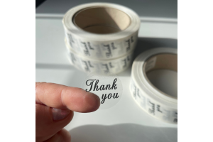 1000 Caurspīdīgas Thank You uzlīmes, Apaļas formas , izmērs 25mm.