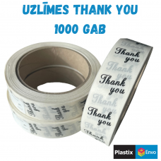 1000 Caurspīdīgas Thank You uzlīmes, Apaļas formas , izmērs 25mm.