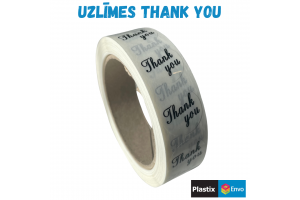 1000 Caurspīdīgas Thank You uzlīmes, Apaļas formas , izmērs 25mm.