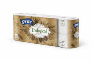 Tualetes papīrs GRITE Ecological 8, 3-kārtu, pelēks, 8 ruļļi, Ø11.2
